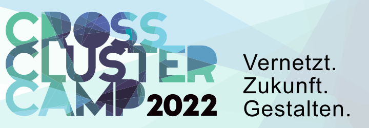 Einfaches Logo für das Cross-Cluster-Camp 2022. Vernetzt. Zukunft. Gestalten.